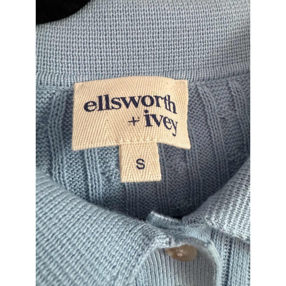 Ellsworth + Ivey Womens Light Blue Cable Knit Polo Sweater Cotton Tenniscore - Picture 3 of 6